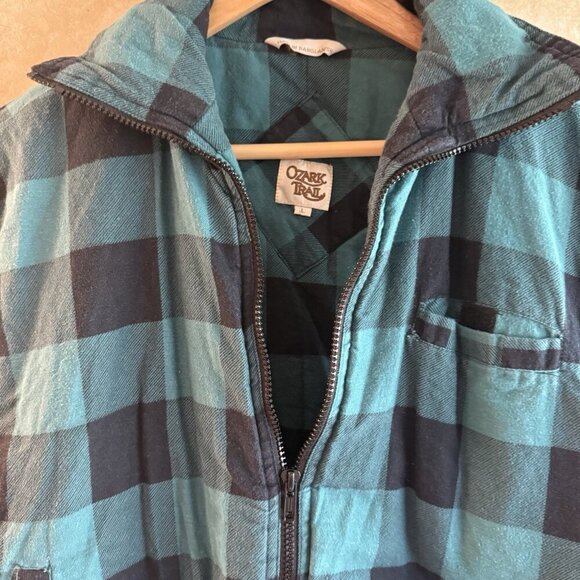 Vintage Y2k Ozark Trail Flannel Plaid Insulated Zip Vest Jacket Outdoor Large - Picture 9 of 10